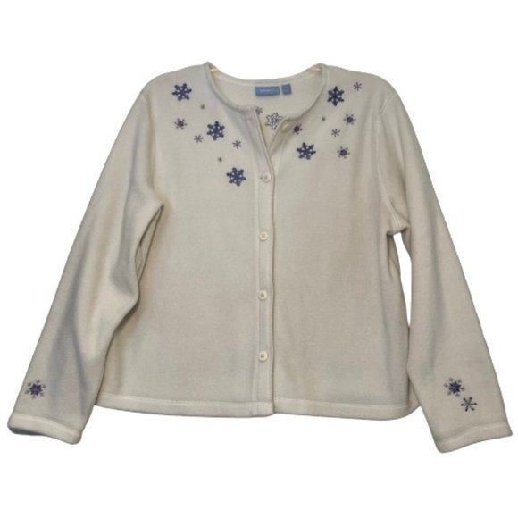 croft & barrow Sweaters - CROFT & BARROW Sport Holiday White Snowflake Button Down Top Sweatshirt XL